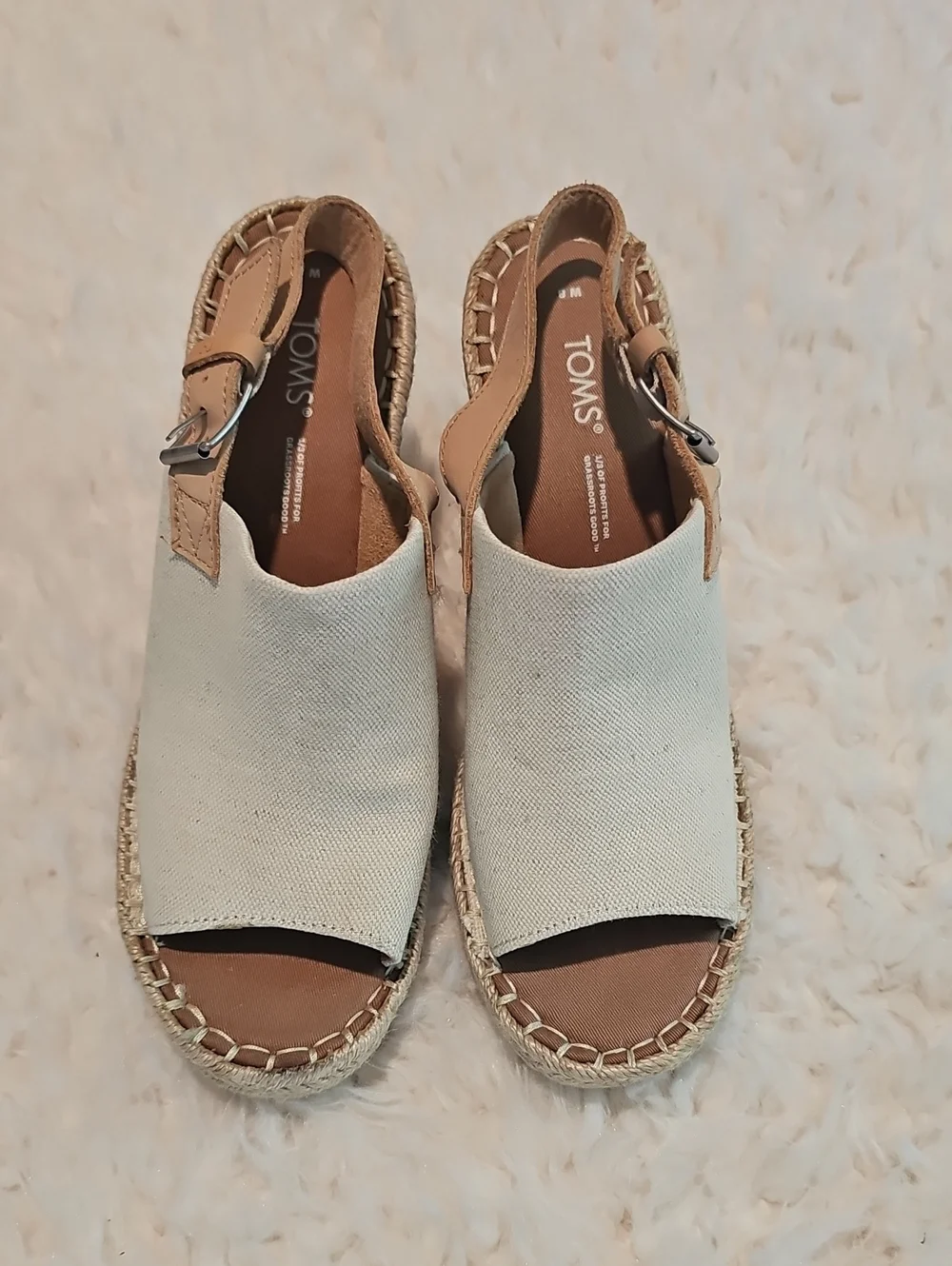 TOMS Natural/Oxford Leather Monica Pump Wedge - Size 8